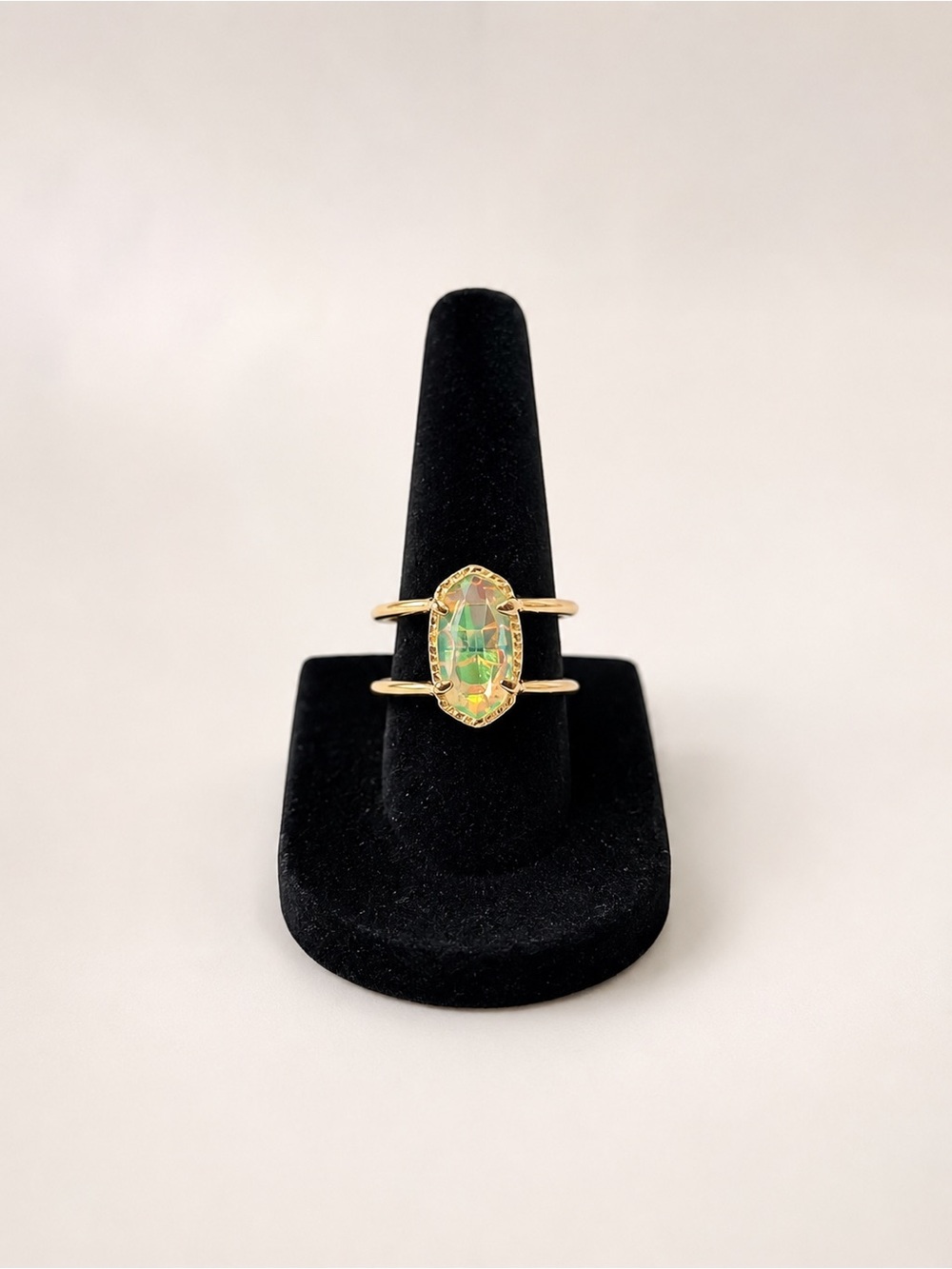 Kendra Scott Elyse Iridescent Drusy Quartz Gold Double Band Size 7 Oval Ring